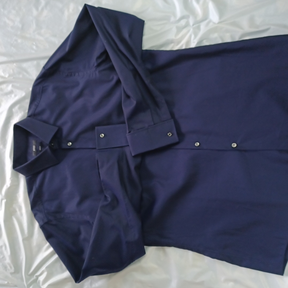 Men's Hugo Boss Navy Blue Slim Fit Button-up Dress Shirt - Size 17 / 43